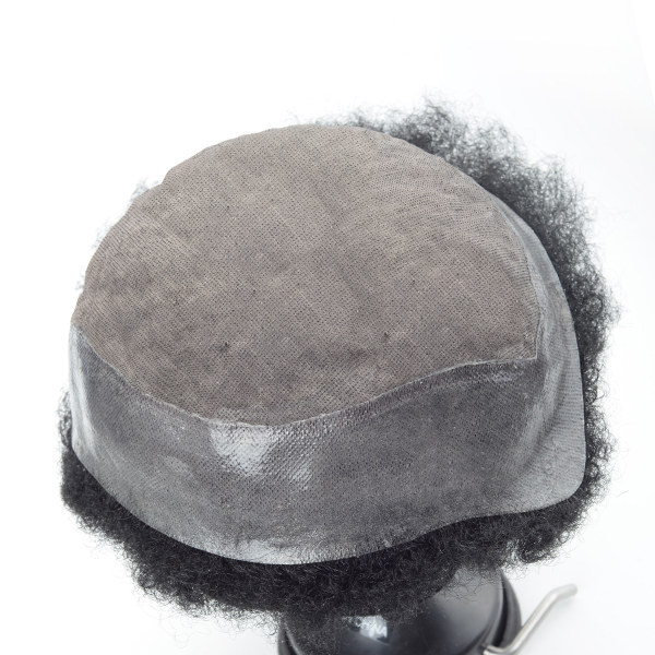 Q6 French Lace with PU Sides Stock Afro Curly Toupee1