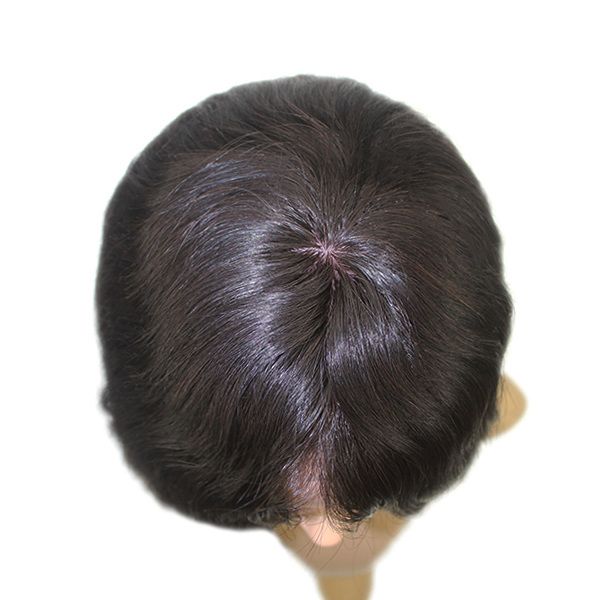 Q6 French Lace with PU Sides Stock Afro Curly Toupee5